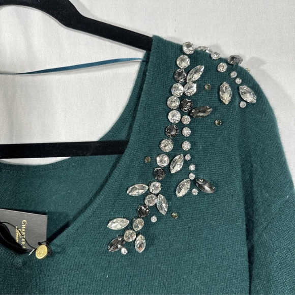 NWT‎ CHARTER CLUB [ Small ] 100% Cashmere Embellished Two-Way Sweater Green - Picture 9 of 15